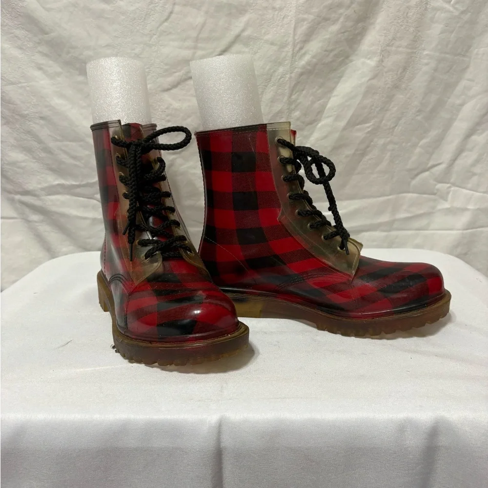 Dirty Laundry Red and Black Plaid Sole Boots